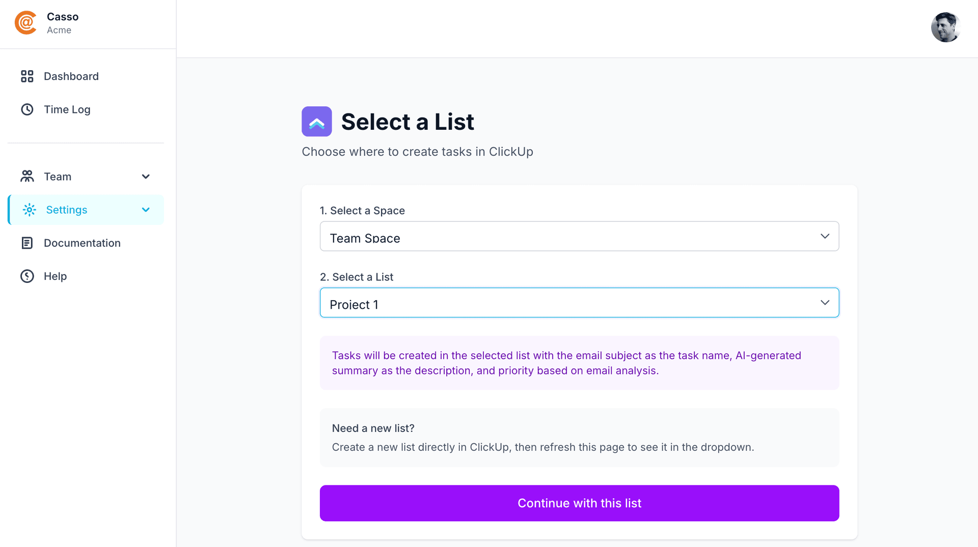 Casso Space and List selection