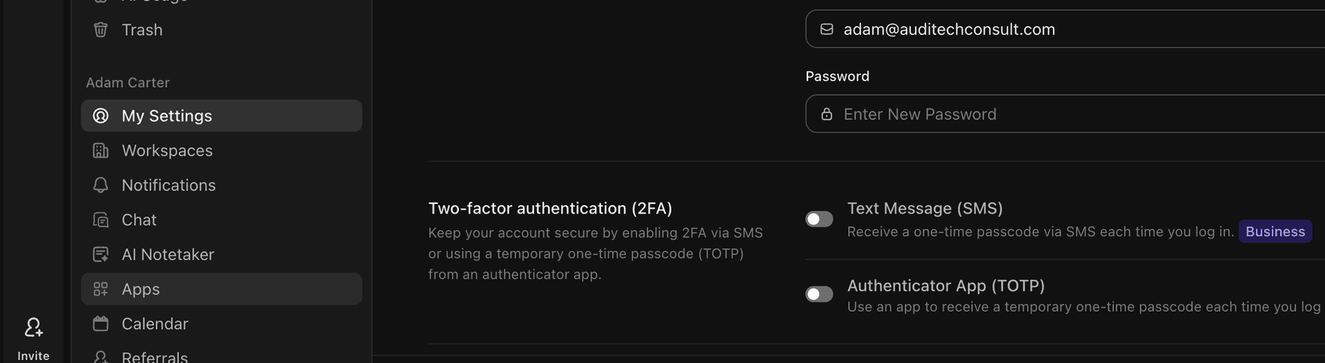 ClickUp Apps settings