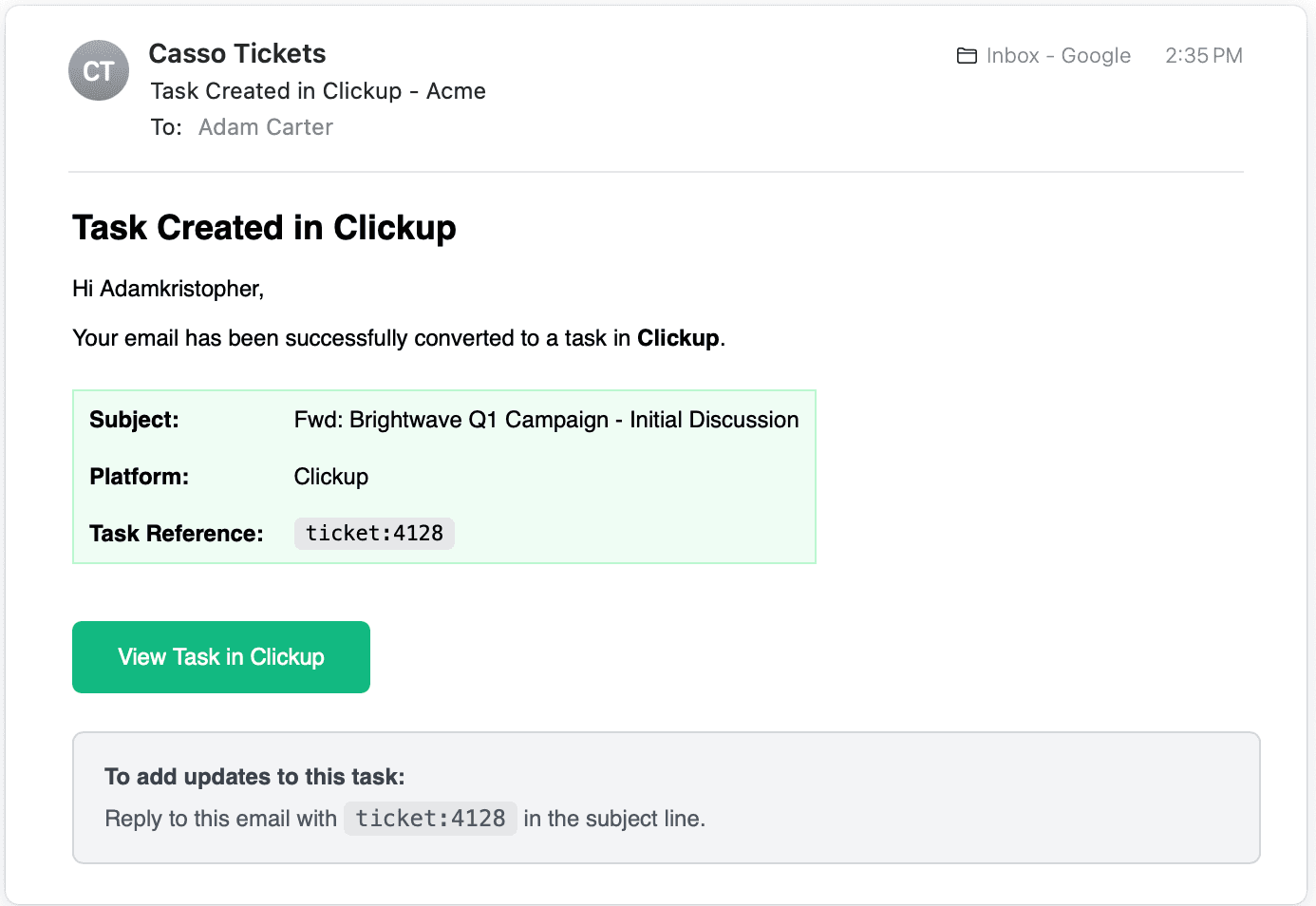 Ticket confirmation email