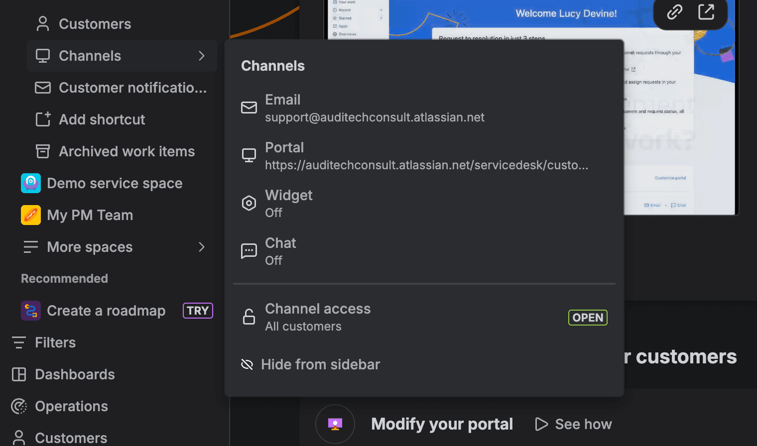 JSM channels navigation
